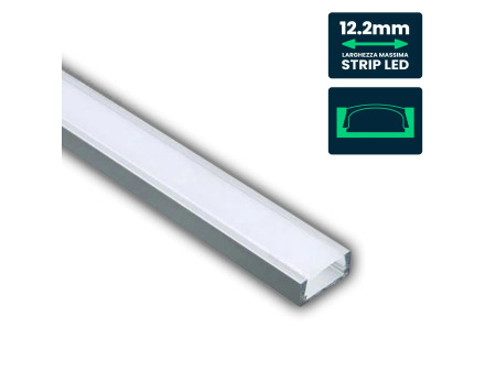 SKU 3370 VT-9327 V-TAC Profilo Lineare Strip LED fino a 12.2mm, Alluminio Silver Copertura Opaca 2000x15.55x5.9mm