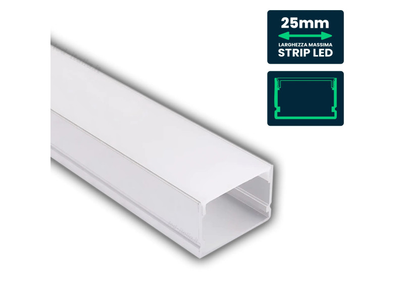 SKU 3371 VT-8118 V-TAC Profilo Lineare Strip LED fino a 25mm, Alluminio Silver Copertura Opaca 2000x30x20mm
