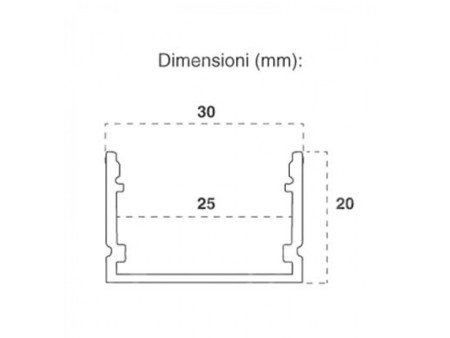 SKU 3371 VT-8118 V-TAC Profilo Lineare Strip LED fino a 25mm, Alluminio Silver Copertura Opaca 2000x30x20mm