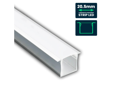 SKU 3372 VT-8119 V-TAC Profilo Lineare Incasso Strip LED fino a 20.5mm, Alluminio Silver Copertura Opaca 2000x30x20.5mm