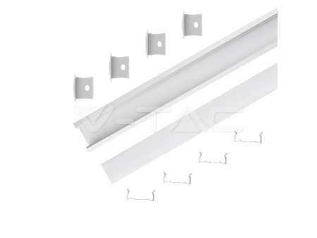 SKU 3372 VT-8119 V-TAC Profilo Lineare Incasso Strip LED fino a 20.5mm, Alluminio Silver Copertura Opaca 2000x30x20.5mm