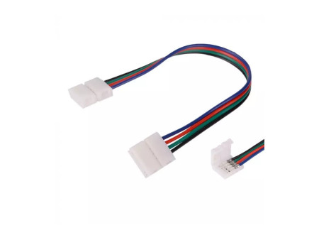 SKU 3502 V-TAC Connettore Flessibile Clip 4 Pin per Strip LED RGB 5050 10mm Cavo 130mm