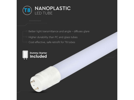 SKU 216264 VT-1277 V-TAC Tubo LED T8 18W G13 120cm in Nanoplastica Incluso Starter Non Ruotabile 6500K