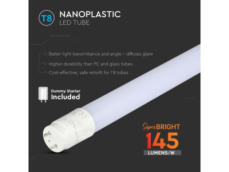 SKU 216477 VT-1612 V-TAC Tubo LED T8 12W G13 120cm 145LM/W in Nanoplastica 3000K