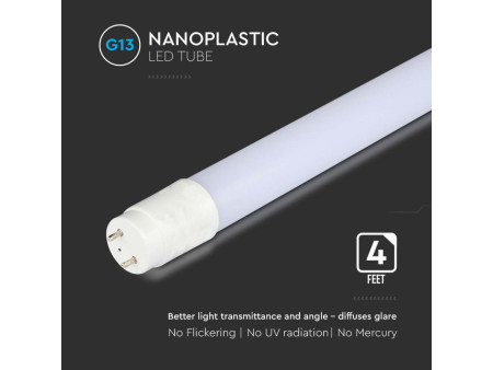 SKU 21655 VT-121 V-TAC PRO Tubo LED Chip Samsung T8 18W 100LM/W G13 120cm in Nanoplastica Ruotabile 6500K
