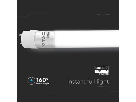 SKU 216546 VT-121 V-TAC PRO Tubo LED Chip CREE T8 18W 100LM/W G13 120cm in Nanoplastica Ruotabile 4000K