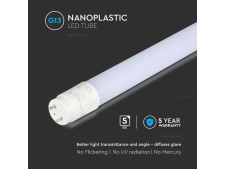 SKU 21658 VT-151 V-TAC PRO Tubo LED Chip Samsung T8 20W 105LM/W G13 150cm In Nanoplastica Ruotabile 6500K