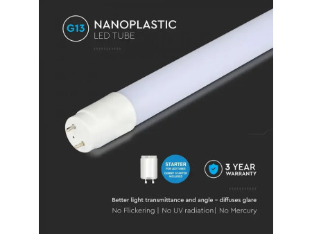 SKU 23876 VT-152 V-TAC Tubo LED T8 24W 125LM/W G13 150cm incluso Starter 6500K