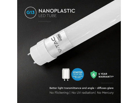SKU 240666 VT-012 V-TAC PRO Tubo LED Chip CREE T8 12W 150LM/W G13 120cm in Nanoplastica Non Ruotabile 4000K