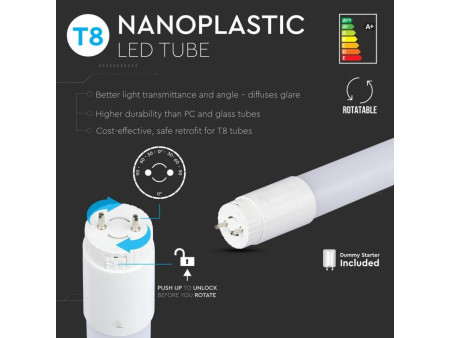 SKU 6229 VT-6072SMD V-TAC Tubo LED T8 10W G13 60cm in Nanoplastica 3000K