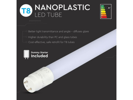 SKU 6392 VT-6072 V-TAC Tubo LED T8 10W G13 60cm in Nanoplastica non Rotabile 3000K