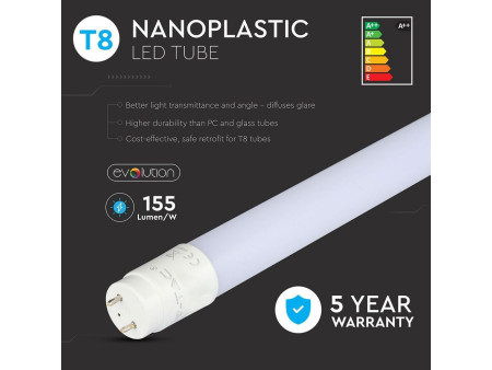 SKU 6476 VT-1607 V-TAC Tubo LED T8 7W G13 60cm 160LM/W in Nanoplastica 6400K