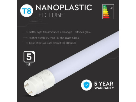 SKU 658 VT-151 V-TAC PRO Tubo LED Chip Samsung T8 22W G13 150cm in Nanoplastica 6400K
