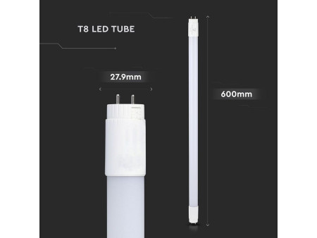 SKU 687 VT-062 V-TAC PRO Tubo LED Chip Samsung T8 10W 110LM/W G13 60cm In Nanoplastica Ruotabile 6400K