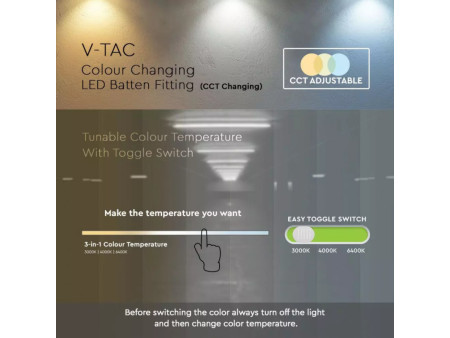 SKU 20149 VT-8-45 V-TAC PRO Plafoniera LED Chip Samsung Lineare 40W 120LM/W 120cm Raccordabile con Interruttore CCT:3IN1 4800LM