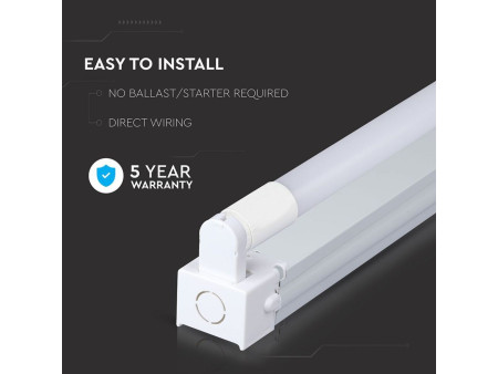 SKU 6438 VT-15023 V-TAC PRO Plafoniera LED Singola con Tubo LED Chip Samsung T8 22W G13 150cm in Nanoplastica 4000K IP20