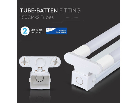 SKU 6440 VT-15024 V-TAC PRO Plafoniera LED LED Doppia con Tubi LED Chip Samsung T8 44W G13 150cm in Nanoplastica 4000K IP20