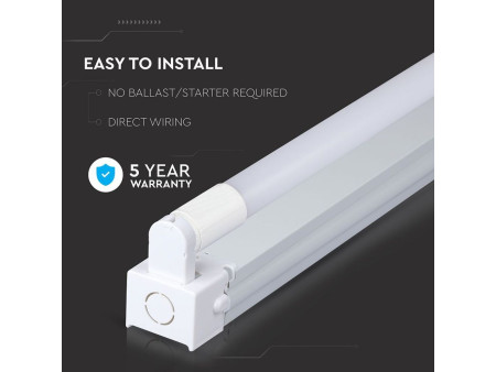 SKU 6443 VT-12026 V-TAC PRO Plafoniera LED Singola con Tubo LED Chip Samsung T8 18W 110LM/W G13 120cm in Nanoplastica 6400K IP20