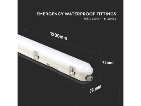 SKU 20222 VT-120136E V-TAC PRO Plafoniera LED Samsung Impermeabile 36W 120LM/W Batteria Emergenza Copertura Satinata 120cm 6400K
