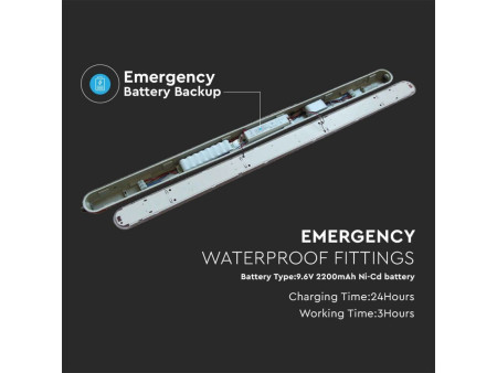 SKU 20223 VT-120136E V-TAC PRO Plafoniera LED Samsung Impermeabile 36W 120LM/W Batteria Emergenza Copertura Satinata 120cm 4000K
