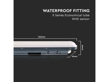 SKU 10213 VT-1253S V-TAC Plafoniera LED Impermeabile 36W 120LM/W X-Series con Sensore Copertura Satinata 120cm 4000K IP65