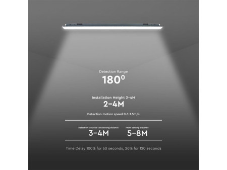 SKU 10213 VT-1253S V-TAC Plafoniera LED Impermeabile 36W 120LM/W X-Series con Sensore Copertura Satinata 120cm 4000K IP65