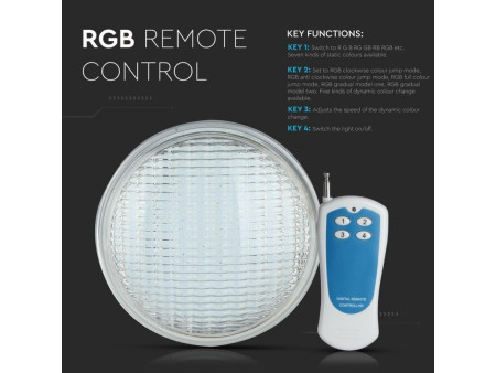 SKU 7558 VT-1268 V-TAC Lampada LED da Piscina 8W PAR56 RGB con Radiocomando IP68
