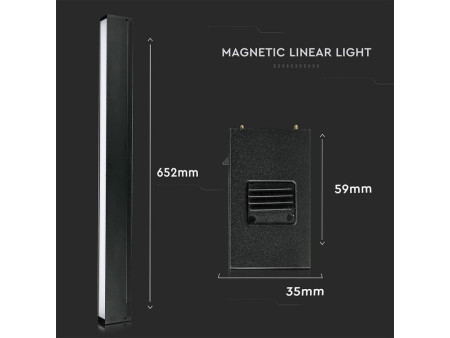 SKU 7954 VT-4121 V-TAC Plafoniera LED SMD Lineare da Binario Magnetica 20W 24V 652x35x59mm Colore Nero 3000K IP20 CRI90