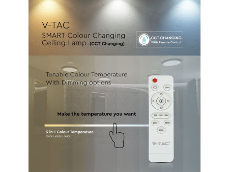 SKU 1462 VT-8504 V-TAC Plafoniera LED Rotonda 65W con Telecomando Cambia Colore 3 in 1 d: 500mm h: 80mm IP20 Dimmerabile