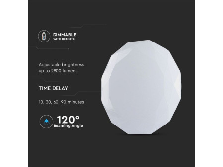 SKU 1493 VT-8404 V-TAC Plafoniera LED a Diamante 40W con Telecomando Cambia Colore 3in 1 Dimmerabile