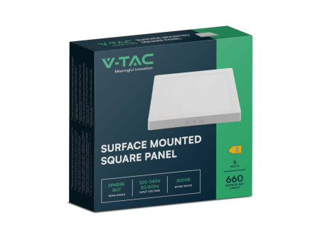 SKU 10493 VT-60006 V-TAC Pannello LED 6W Montaggio a Plafone Quadrato 4000K