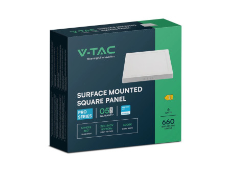SKU 104941 VT-60006 V-TAC PRO Plafoniera LED Chip Samsung Quadrata 6W 110LM/W Colore Bianco 6500K