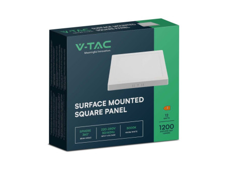 SKU 10495 V-TAC Pannello LED 12W Montaggio a Plafone Quadrato Colore Bianco 3000K