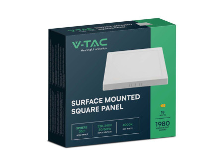 SKU 10498 VT-61018 V-TAC Pannello LED 18W Montaggio a Plafone Quadrato Colore Bianco 3000K