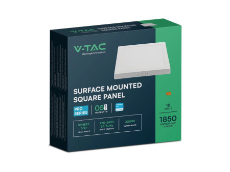SKU 104981 VT-60018 V-TAC PRO Plafoniera LED Chip Samsung Quadrata 18W 110LM/W Colore Bianco 3000K