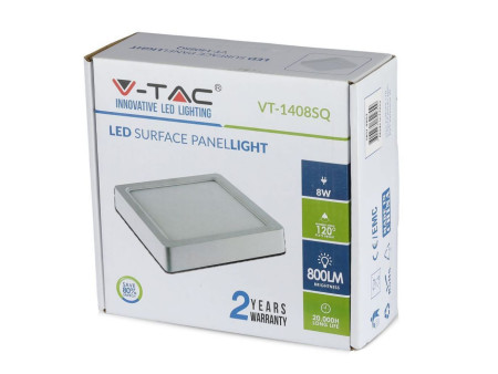 SKU 4800 VT-1408SQ  Confronta condividi V-TAC Mini Pannello LED 8W 100LM/W Quadrato da Plafone 6000K