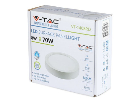 SKU 4804 VT-1408RD V-TAC Pannello LED Montaggio a Plafone Rotondo 8W 100LM/W 4500K