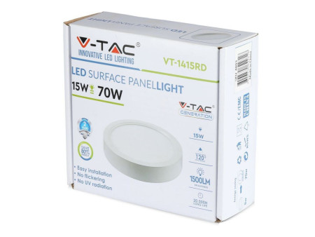 SKU 4809 VT-1415RD V-TAC Pannello LED Montaggio a Plafone Rotondo 15W 100LM/W 6000K