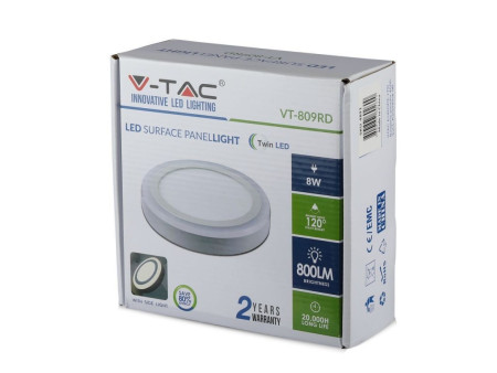 SKU 4891 VT-809RD V-TAC Pannello a Doppio LED 6W+2W 133LM/W Montaggio a Plafone Rotondo 4500K