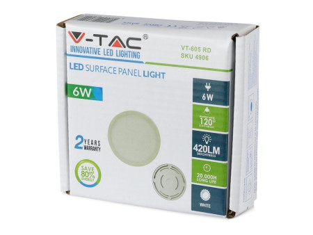 SKU 4904 VT-605RD V-TAC Pannello LED 6W Montaggio a Plafone Rotondo 3000K