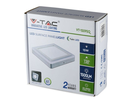 SKU 4927 VT-1509SQ V-TAC Pannello a Doppio LED 12W+3W Montaggio a Plafone Quadrato 6000K