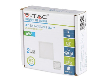 SKU 4907 VT-605SQ V-TAC Pannello LED 6W Montaggio a Plafone Quadrato 3000K