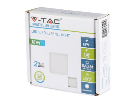 SKU 4919 VT-1805SQ V-TAC Pannello LED 18W Montaggio a Plafone Quadrato 3000K
