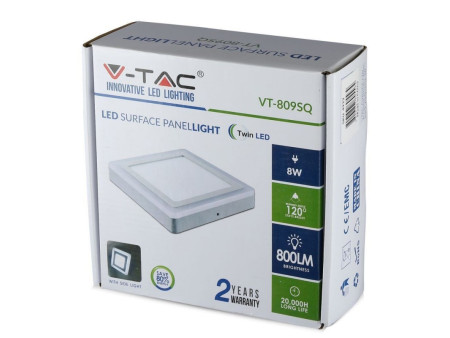 SKU 4924 VT-809SQ V-TAC Pannello a Doppio LED 6W+2W 100LM/W Montaggio a Plafone Quadrato 6000K