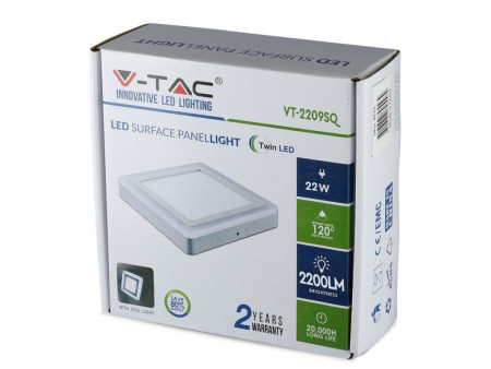 SKU 4930 VT-2209SQ V-TAC Pannello a Doppio LED 18W+4W Montaggio a Plafone Quadrato 6000K