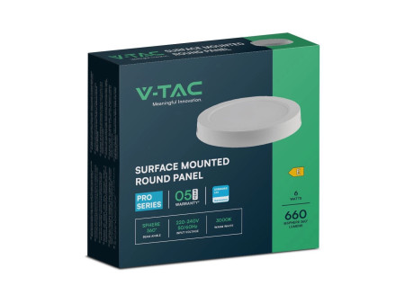 SKU 78721 VT-60006 V-TAC PRO Plafoniera LED Chip Samsung Tonda 6W 110LM/W Colore Bianco 6500K