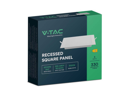 SKU 10479 VT-61003 V-TAC Mini Pannello LED 3W 100LM/W Quadrato da Incasso (Foro 75-80mm) Bianco 6500K