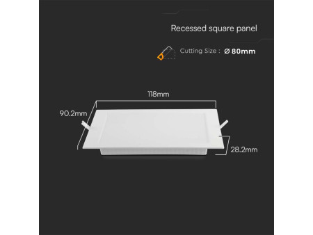 SKU 10479 VT-61003 V-TAC Mini Pannello LED 3W 100LM/W Quadrato da Incasso (Foro 75-80mm) Bianco 6500K