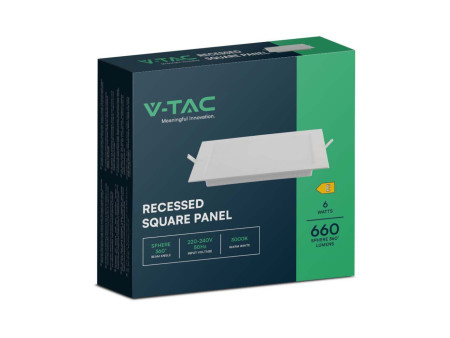 SKU 10480 VT-61006 V-TAC Mini Pannello LED 6W 110LM/W Quadrato da Incasso (Foro 105-110mm) Bianco 3000K