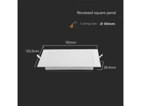 SKU 10480 VT-61006 V-TAC Mini Pannello LED 6W 110LM/W Quadrato da Incasso (Foro 105-110mm) Bianco 3000K